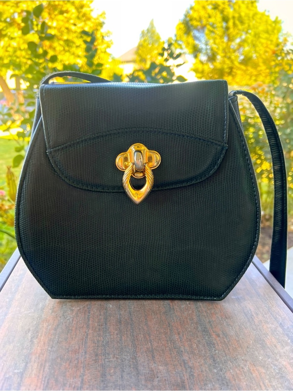 Evan Picone Vintage Green Leather Crossbody Bag